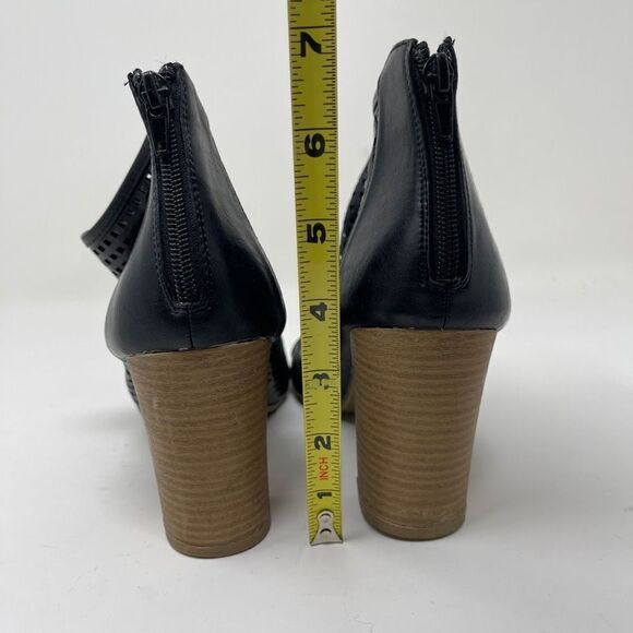 Steve Madden Women's Ankle Peep Toe Booties Block Heels Black Leather EU 38 - Picture 7 of 9